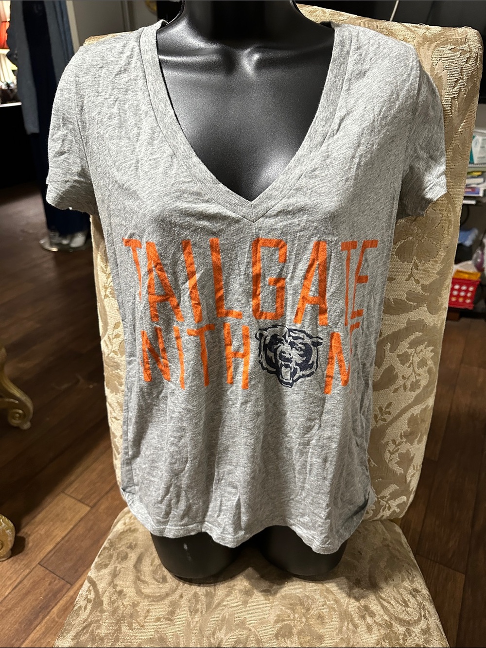 PINK Victoria's Secret Gray V-Neck 'Tailgate Nation' Graphic Tee